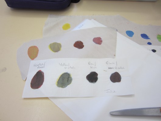 test strip of mixed dye colours